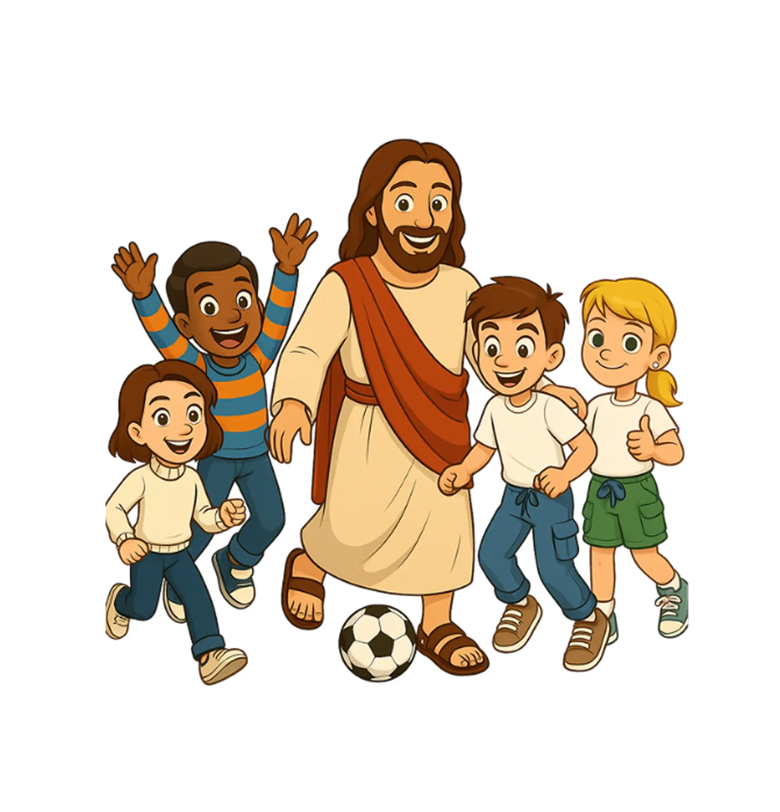 Jésus joue au foot avec des enfants